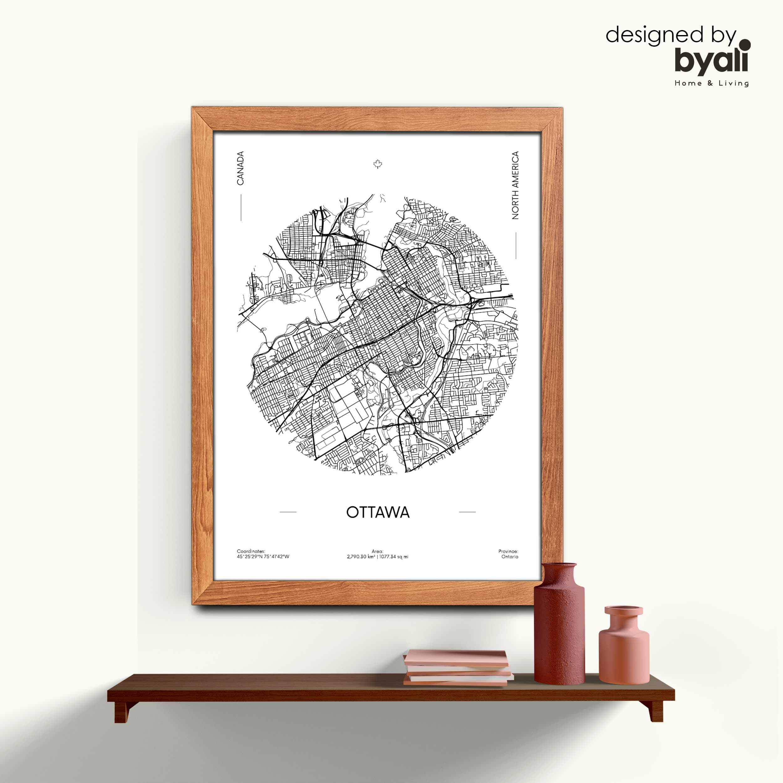 Ottawa Map Ahşap Çerçeveli Tablo