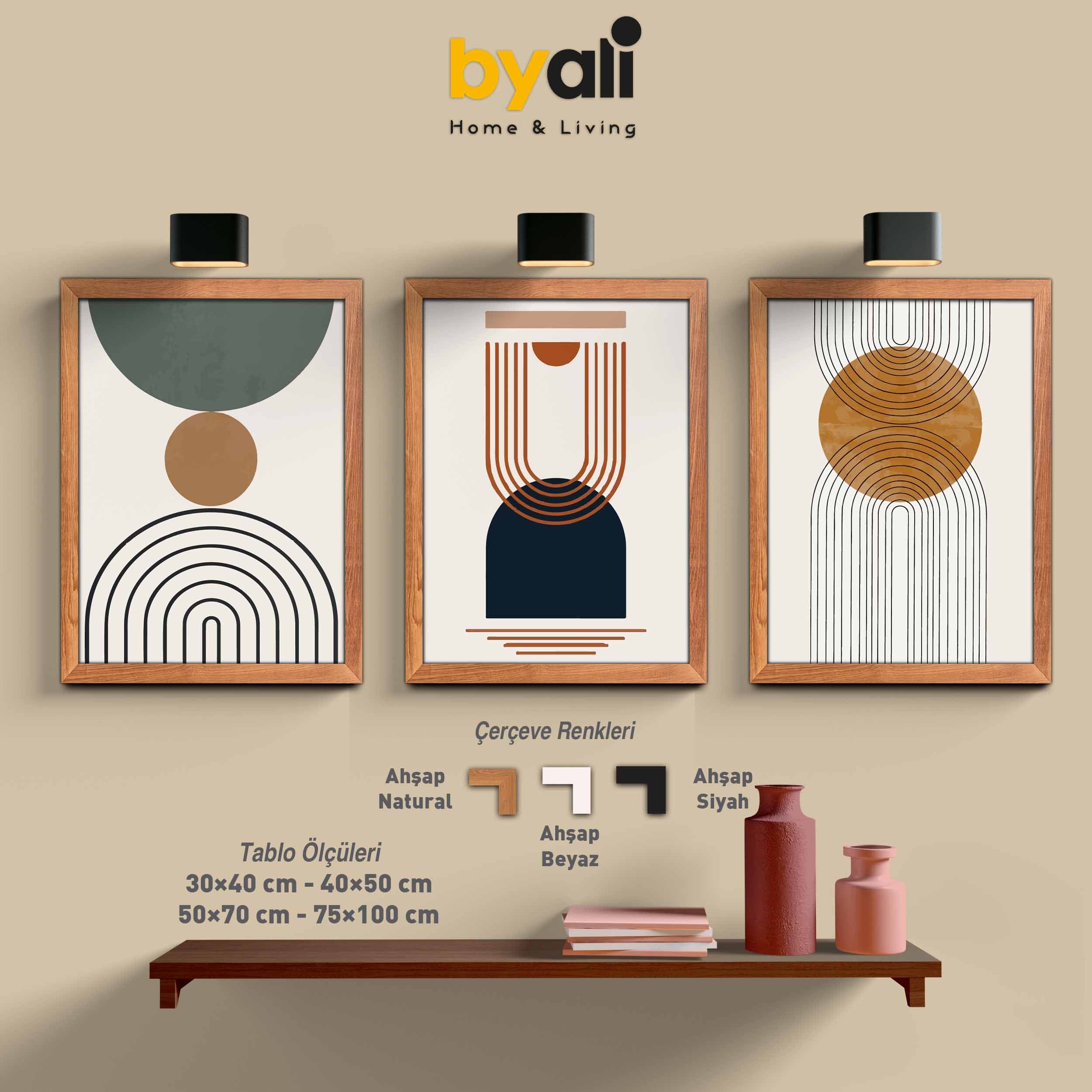Geometrik Ahşap Çerçeveli Tablo Seti 3004