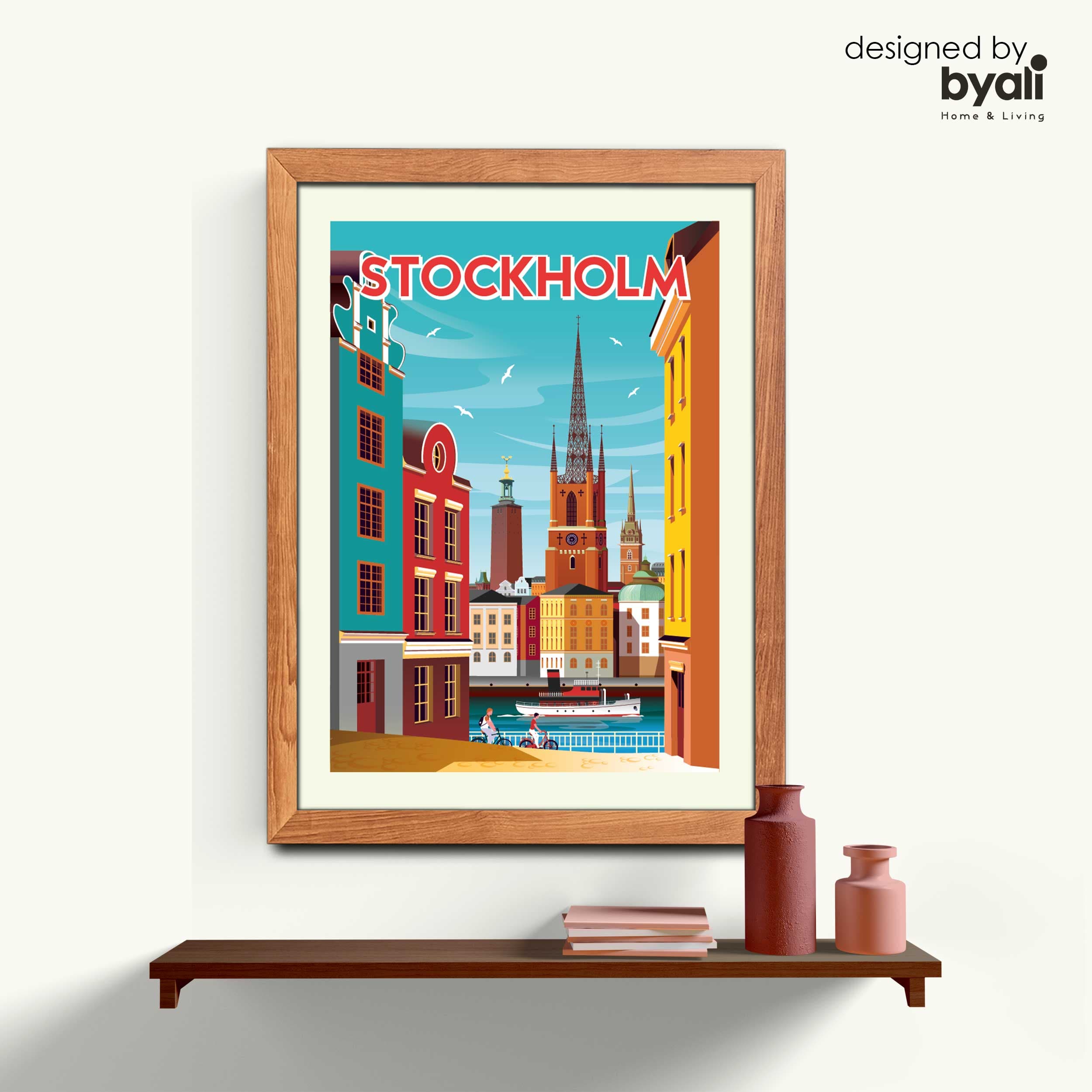 Stockholm Retro Şehir Ahşap Çerçeveli Tablo