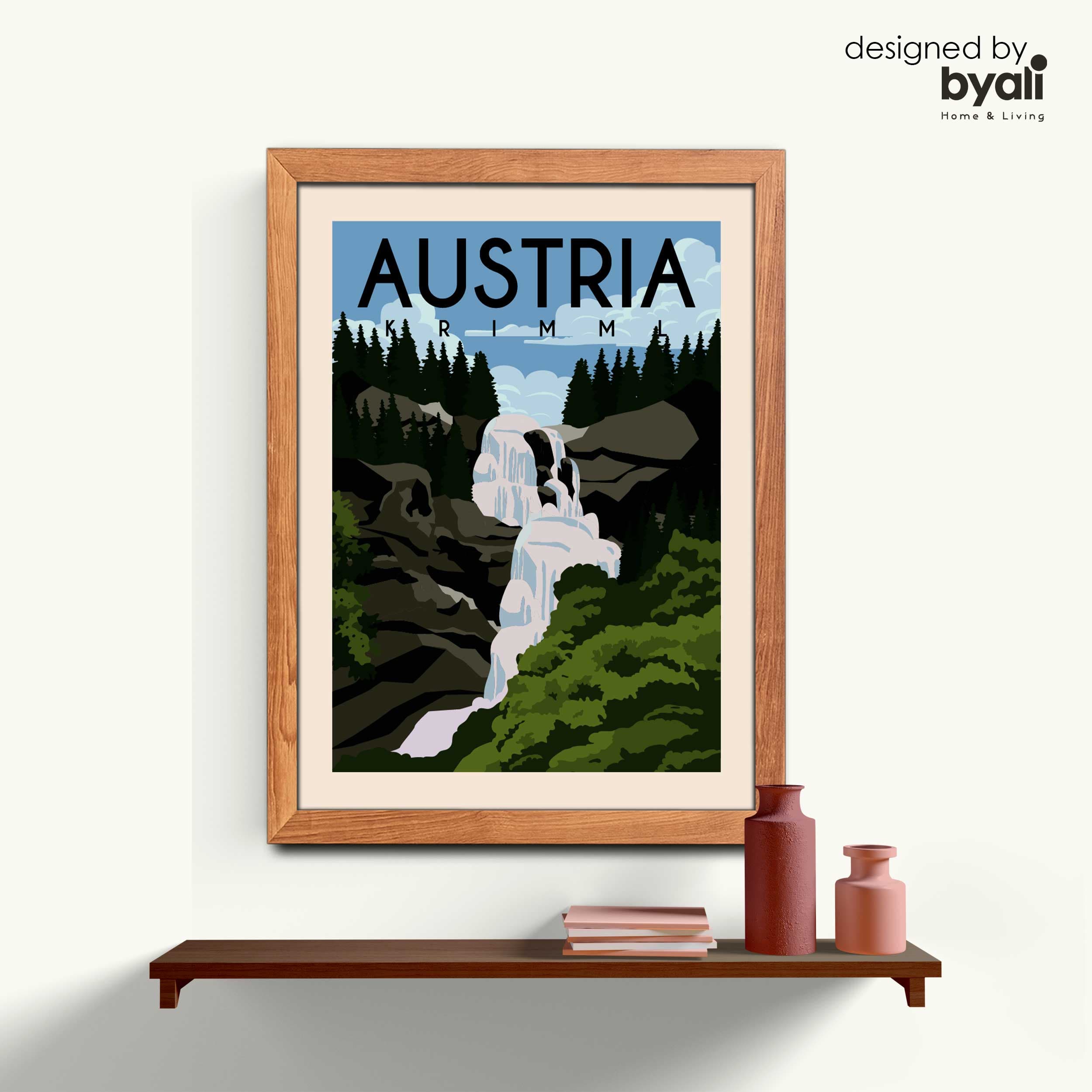 Austria Retro Şehir Ahşap Çerçeveli Tablo