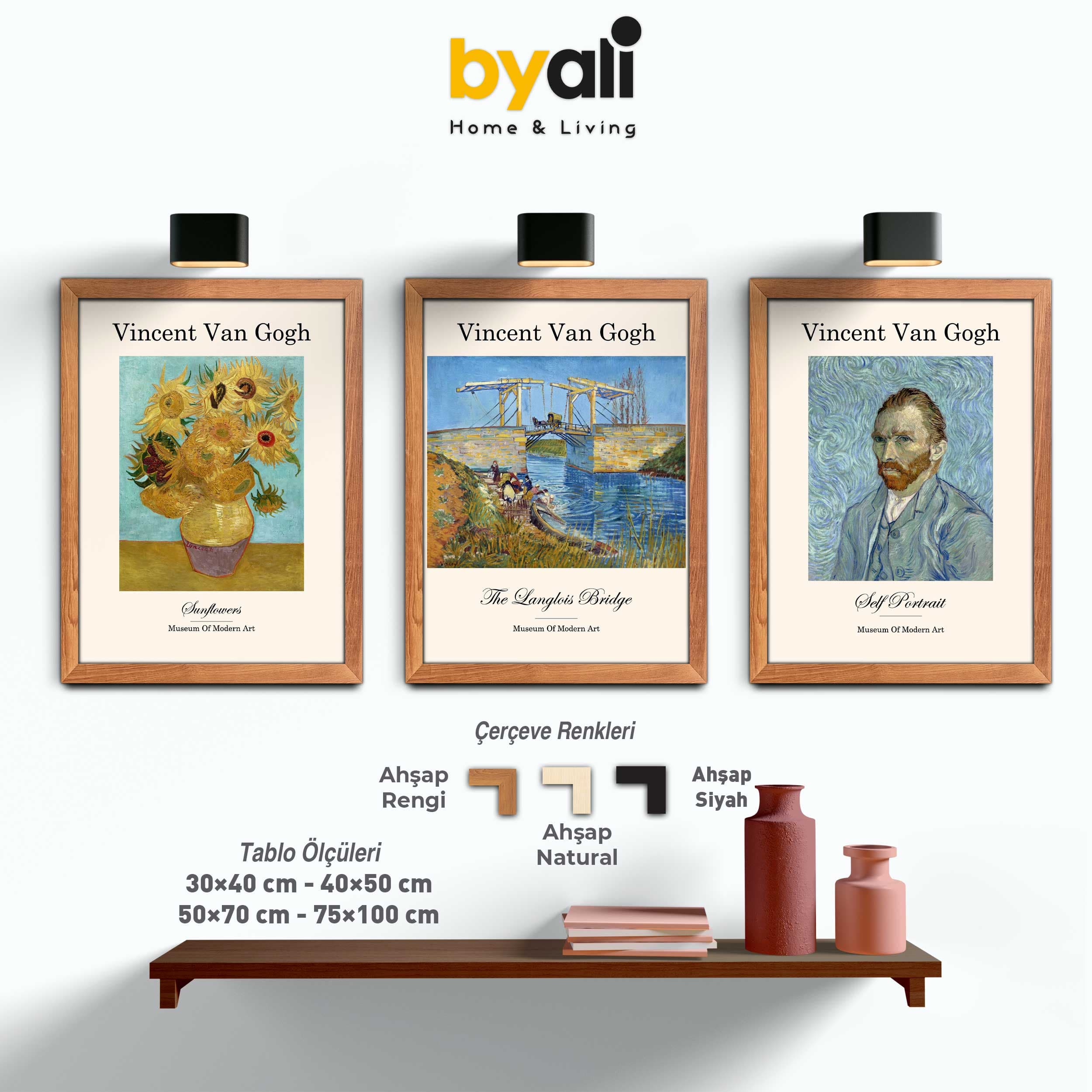 Vincent van Gogh Ahşap Çerçeveli 3’lü Tablo Seti 3004