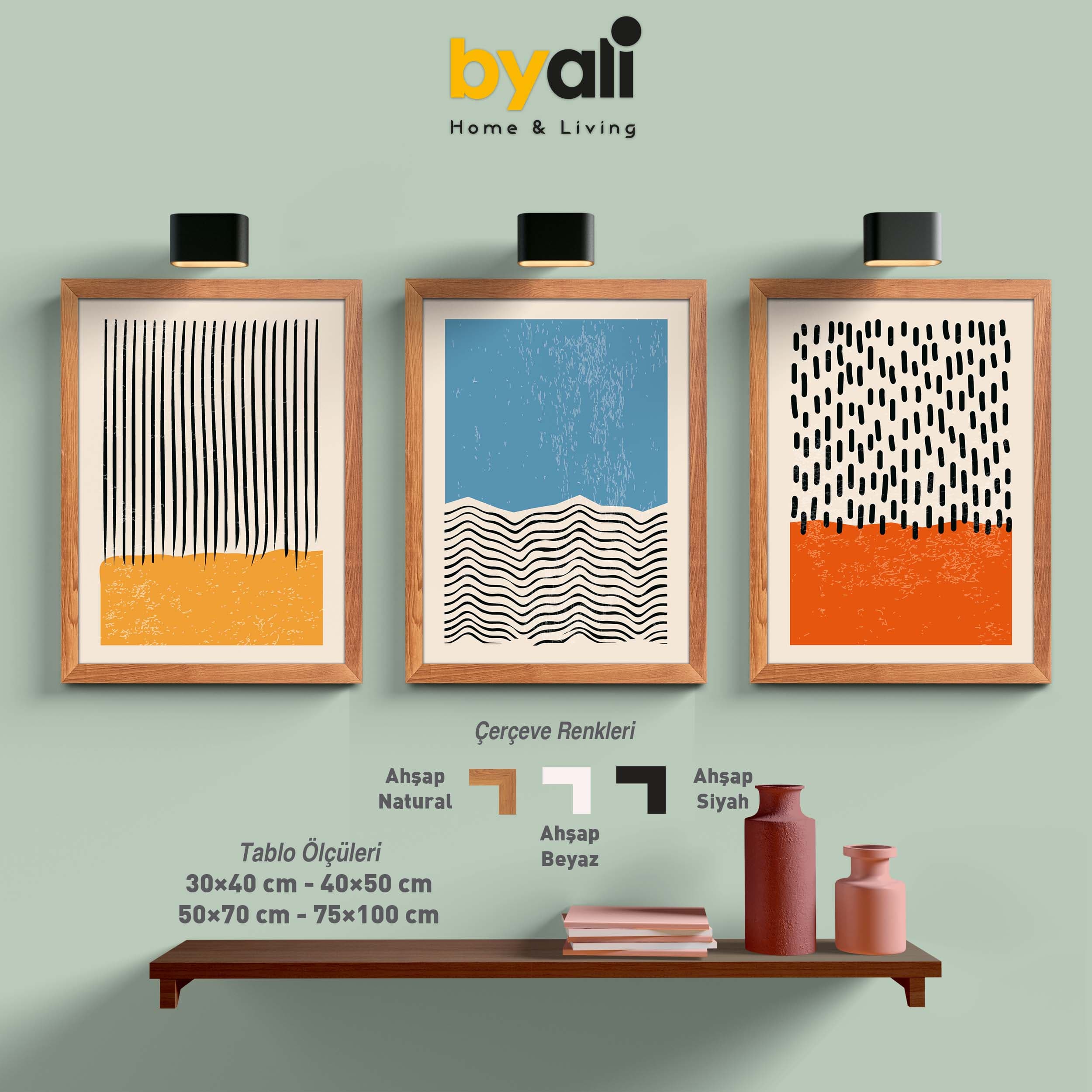 Mid-Century Modern 3’lü Tablo Seti