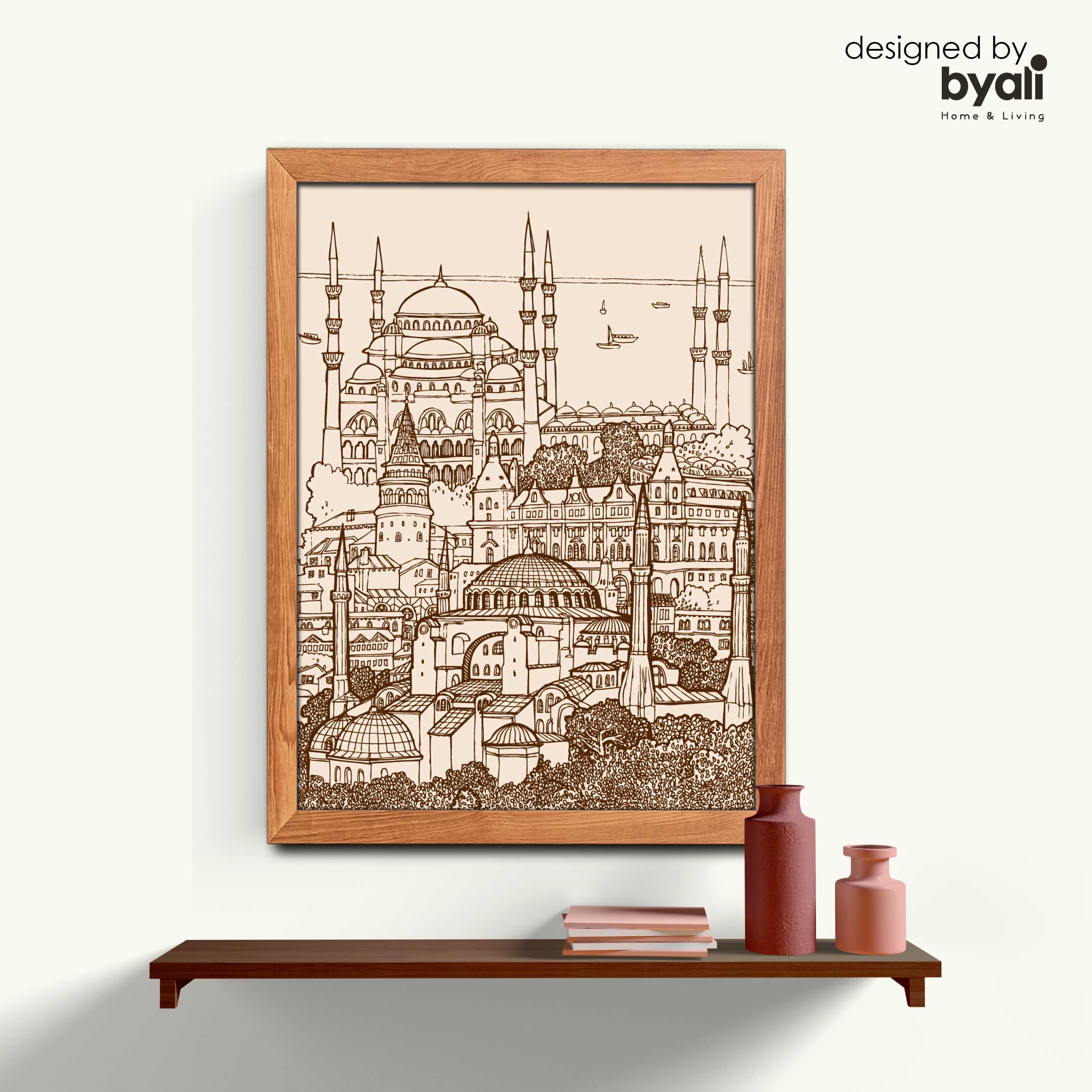 İstanbul Sketch Şehir Ahşap Çerçeveli Tablo