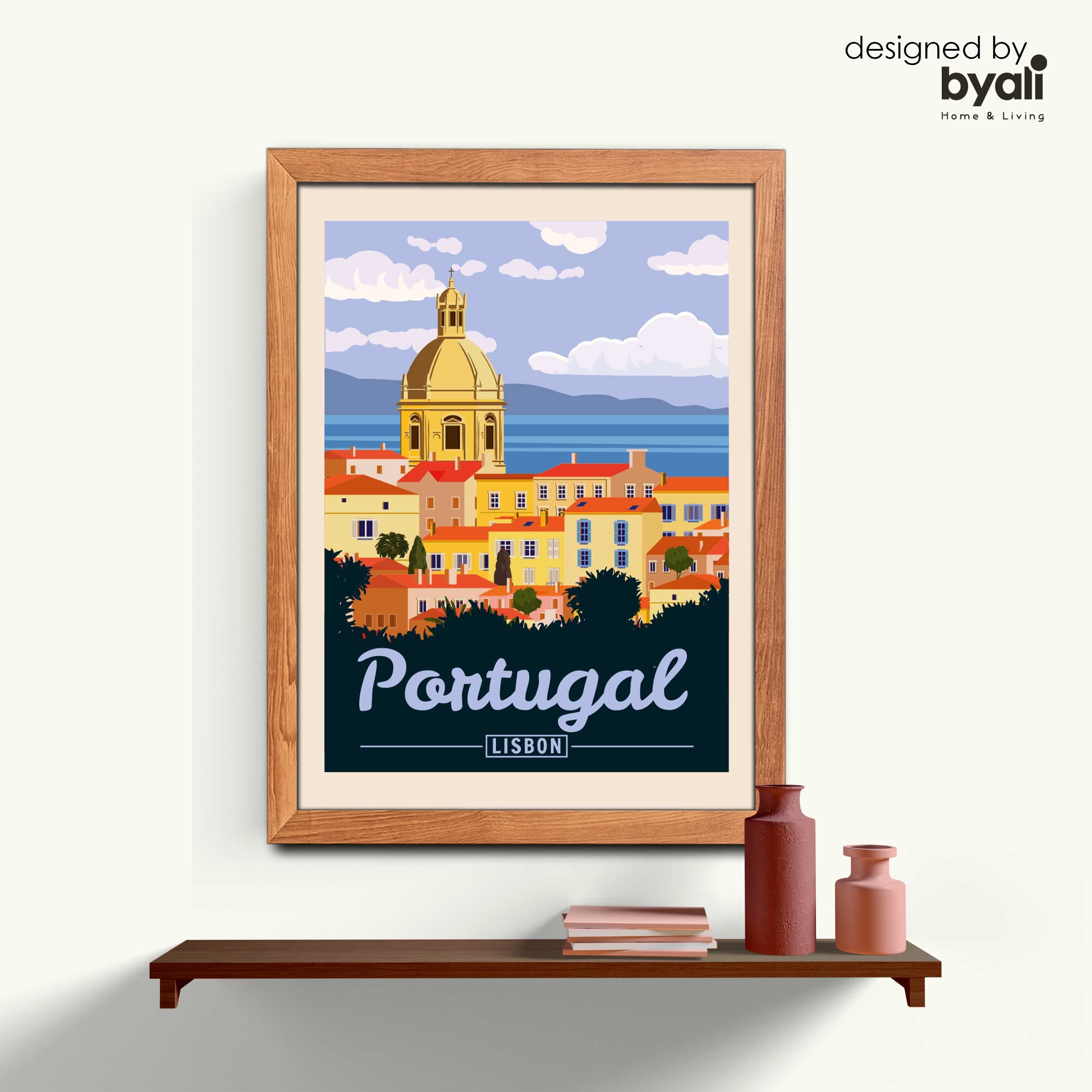 Portugal Retro Şehir Ahşap Çerçeveli Tablo