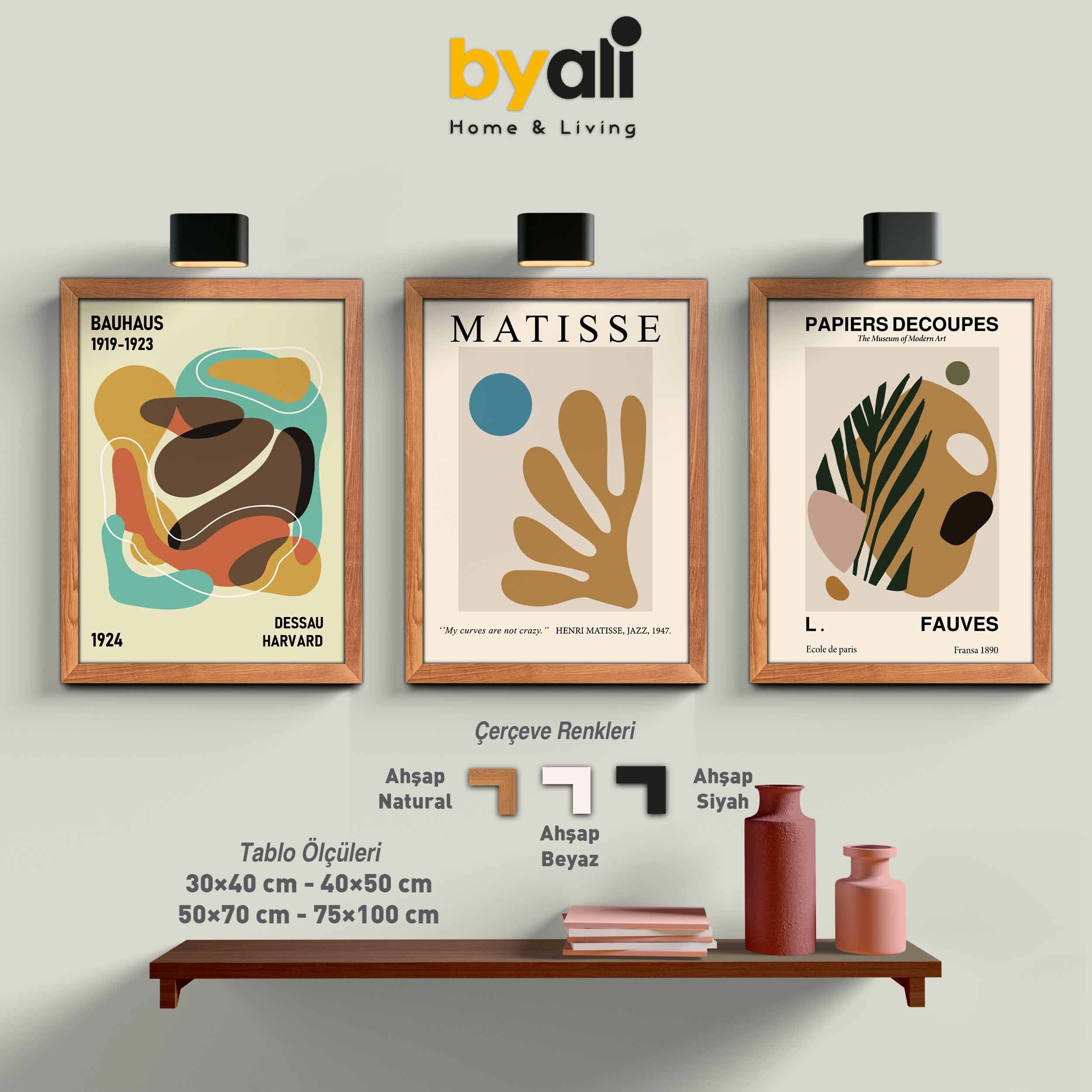 Ahşap Çerçeveli Matisse 3’lü Tablo Seti 3113