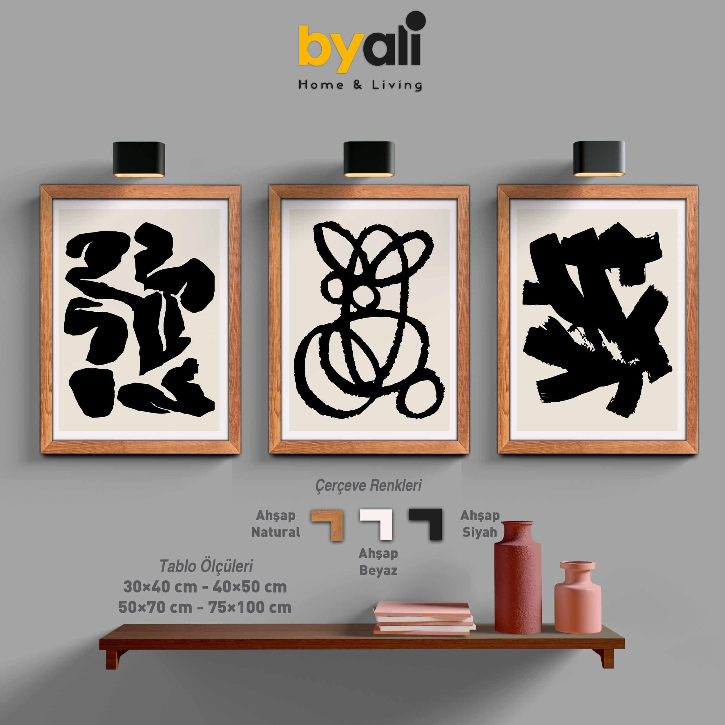 Ahşap Çerçeveli Minimalist 3’lü Tablo Seti 3110