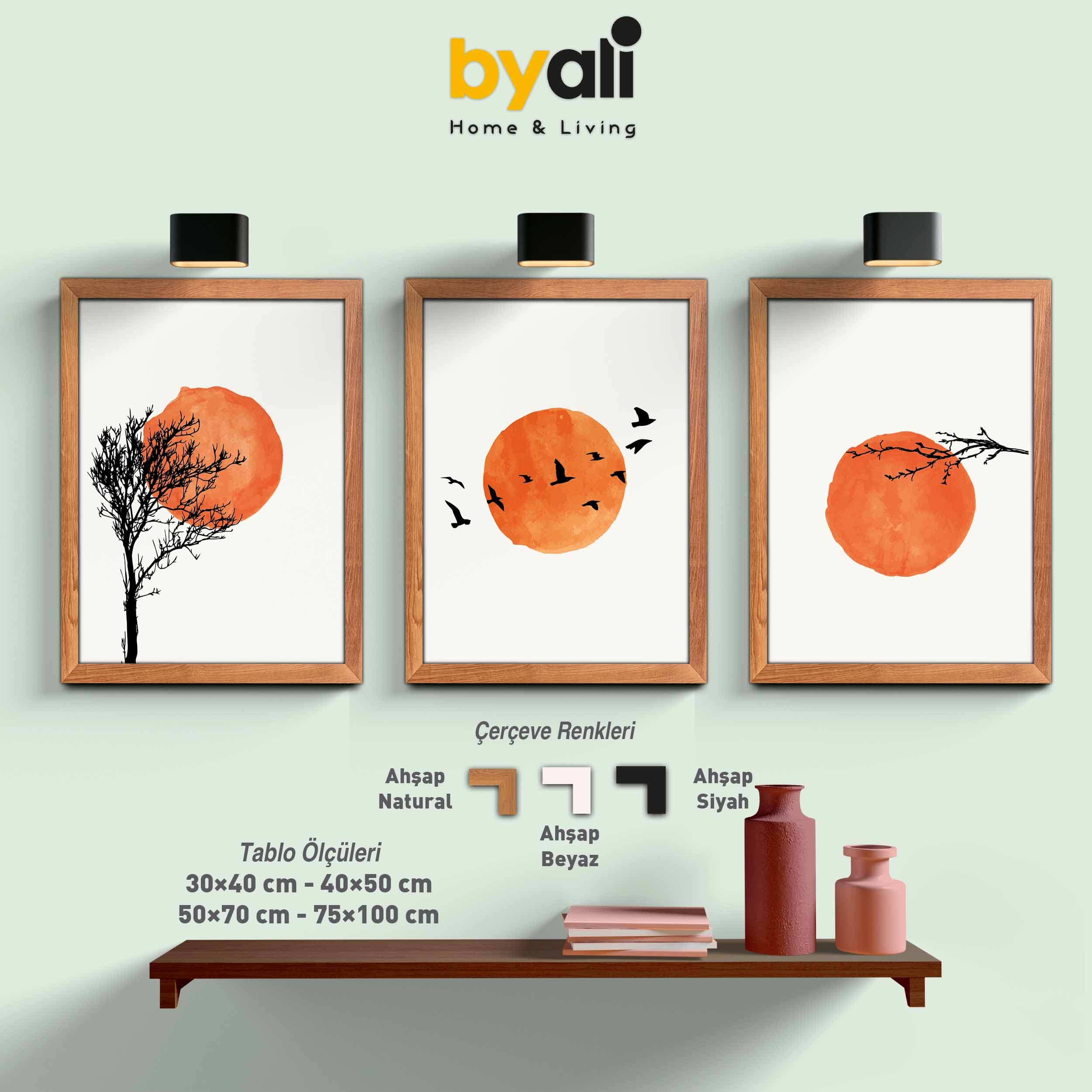 Minimalist Bohem Ahşap Çerçeveli 3’lü Tablo Seti 3157