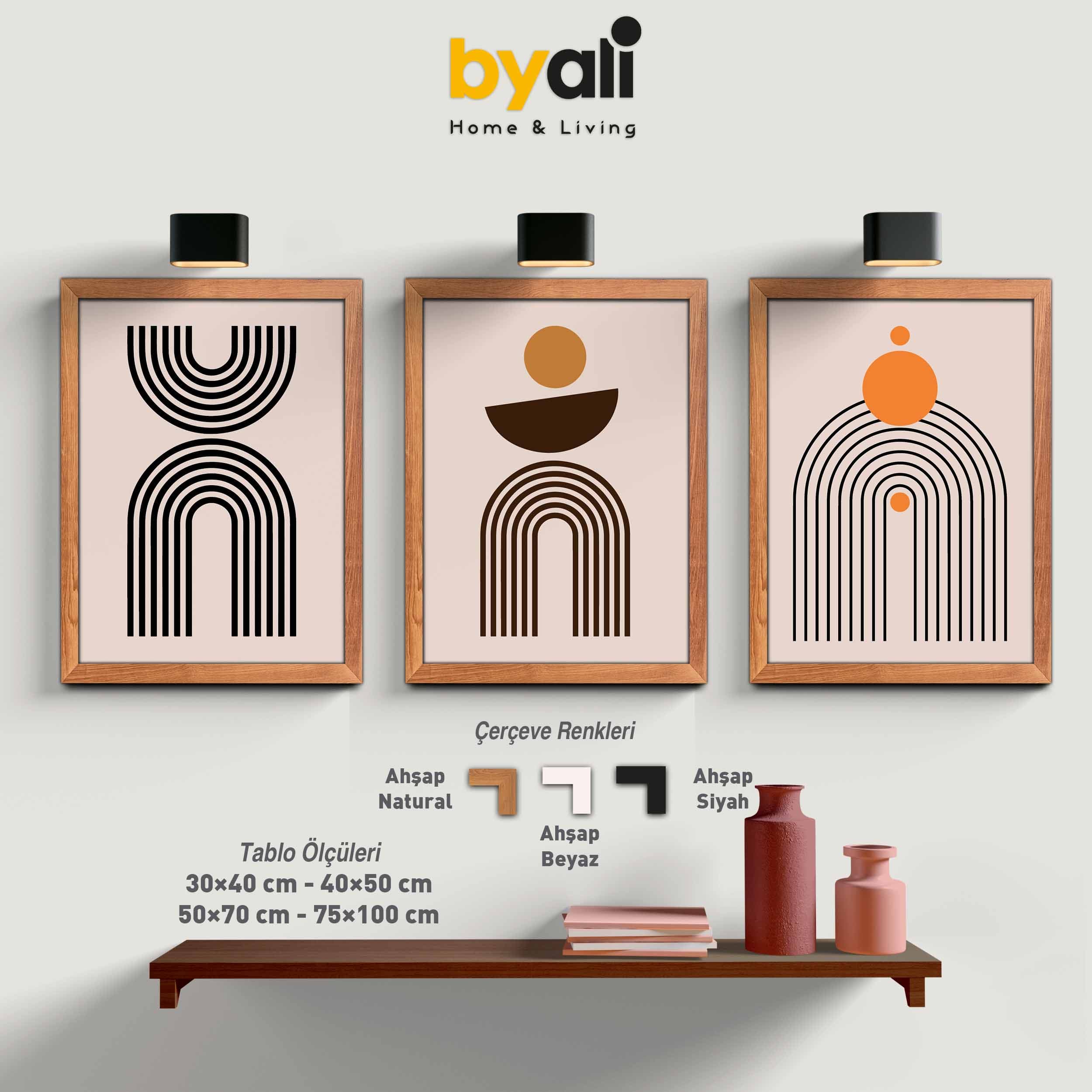 Ahşap Çerçeveli Mid-Century 3’lü Tablo Seti 3053