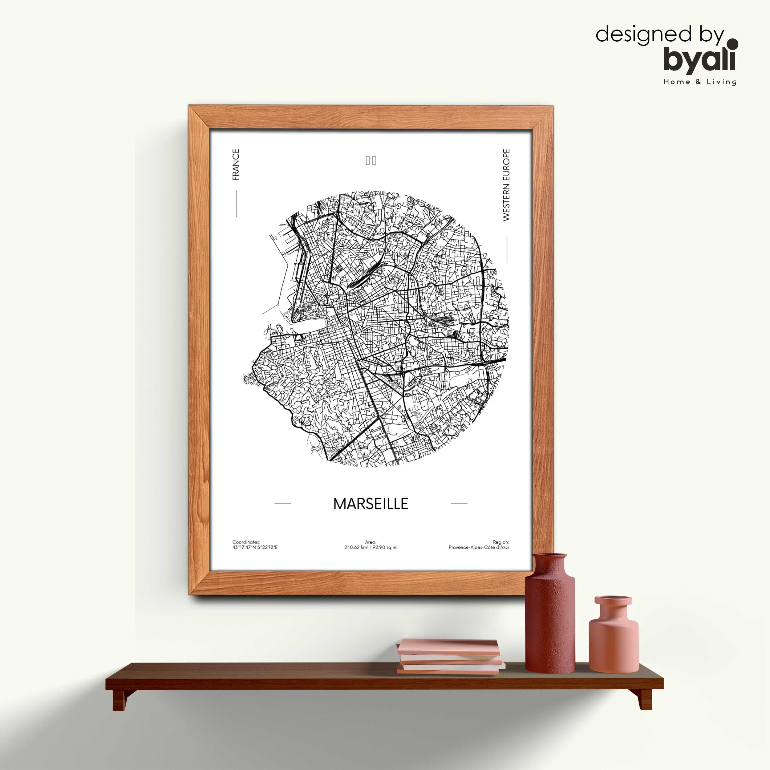 Marseille Map Ahşap Çerçeveli Tablo