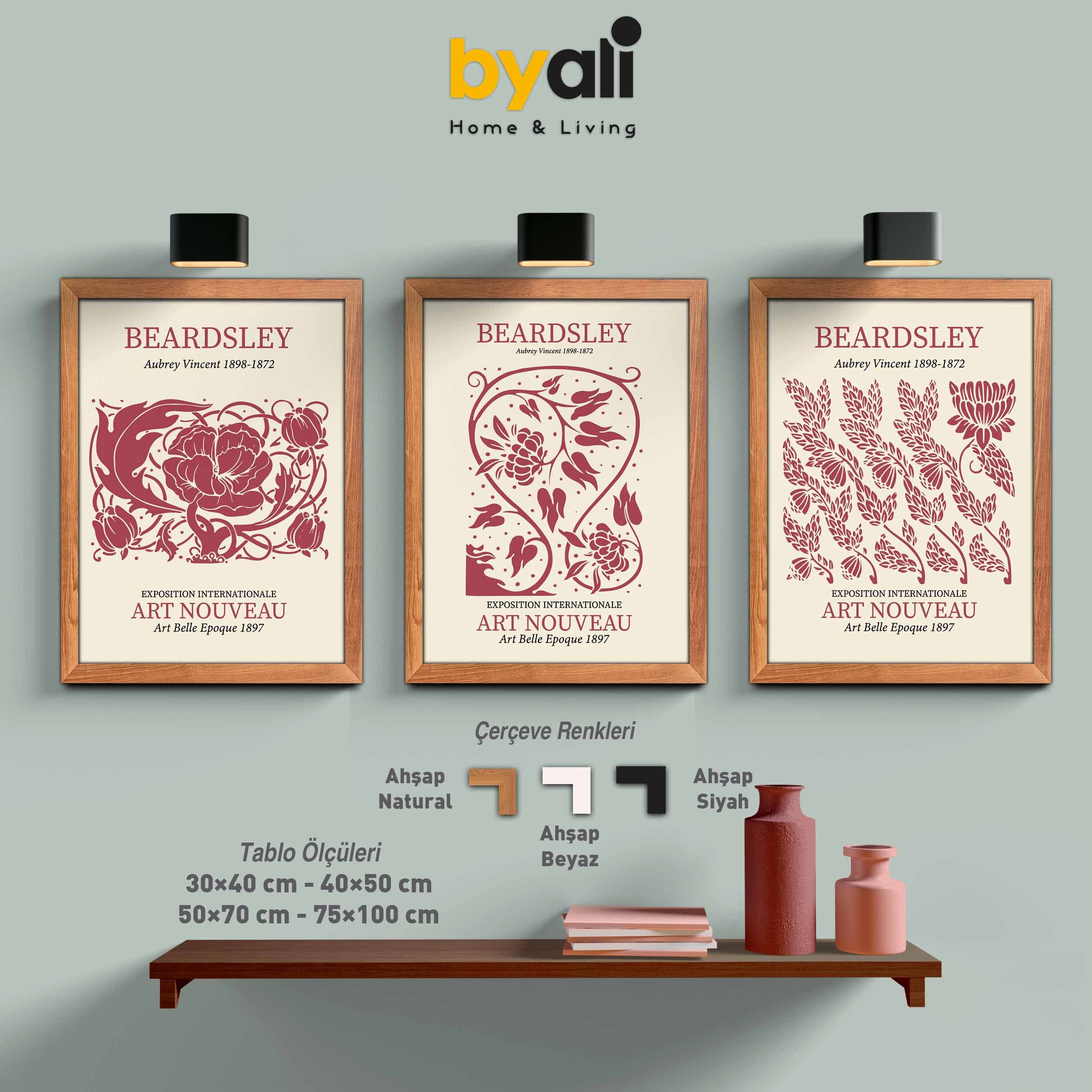 Ahşap Çerçeveli Art Nouveau 3’lü Tablo Seti