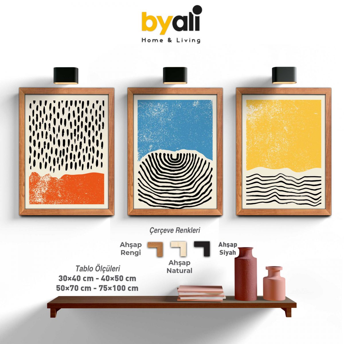 Geometric ahşap Çerçeveli Tablo Seti - 3007---0