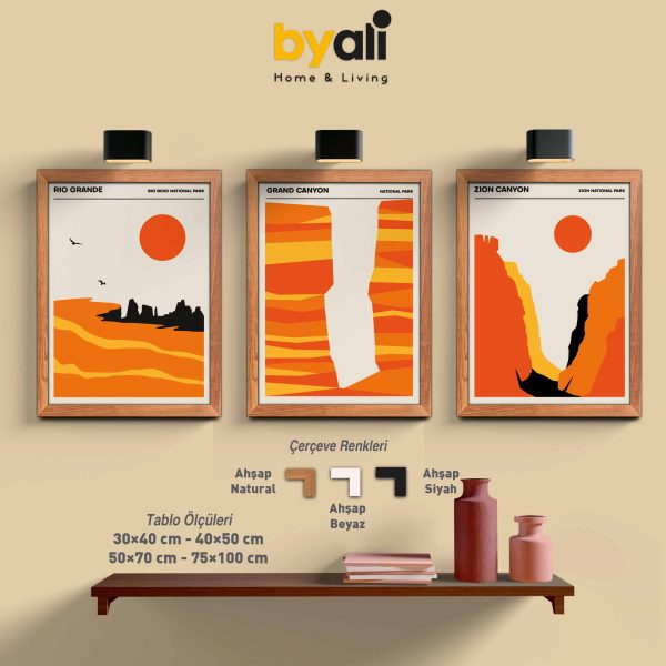 Ahşap Çerçeveli landscape 3’lü Tablo Seti 3037