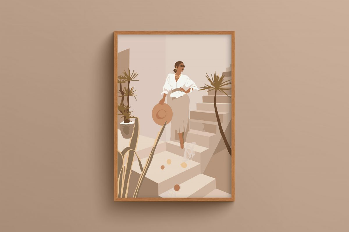 Ahşap Çerçeveli Woman illustration 3’lü Tablo Seti