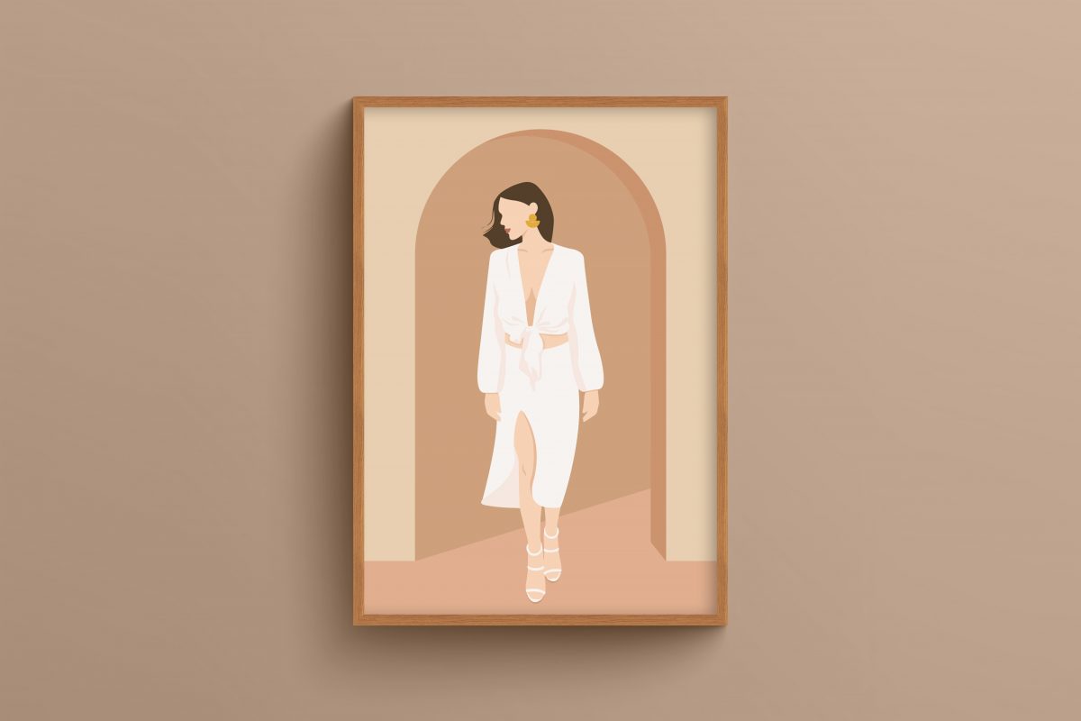 Ahşap Çerçeveli Woman illustration 3’lü Tablo Seti