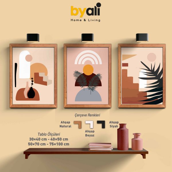 Ahşap Çerçeveli Bohemian 3’lü Tablo Seti 3049