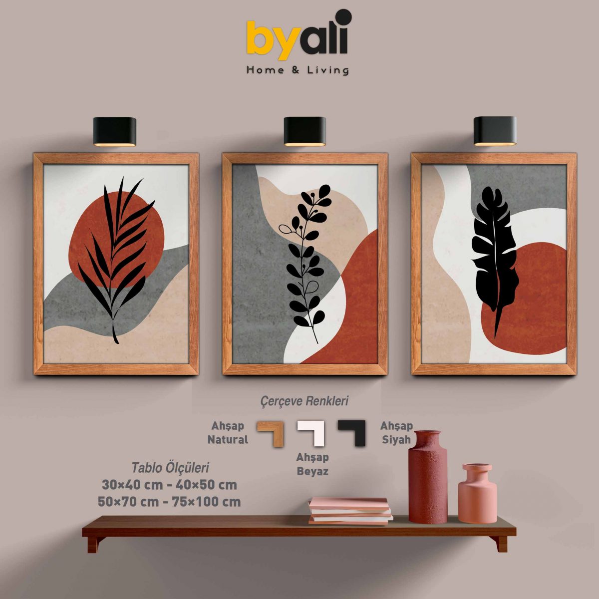 Ahşap Çerçeveli Bohemian 3’lü Tablo Seti 3062