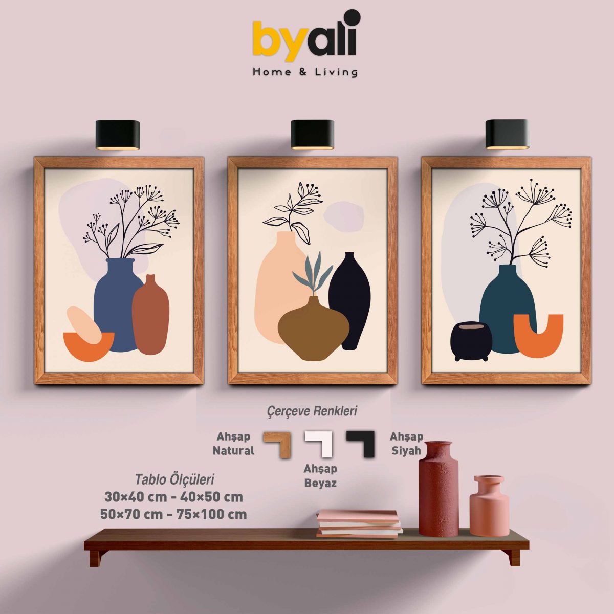 Ahşap Çerçeveli boho 3’lü Tablo Seti 3070