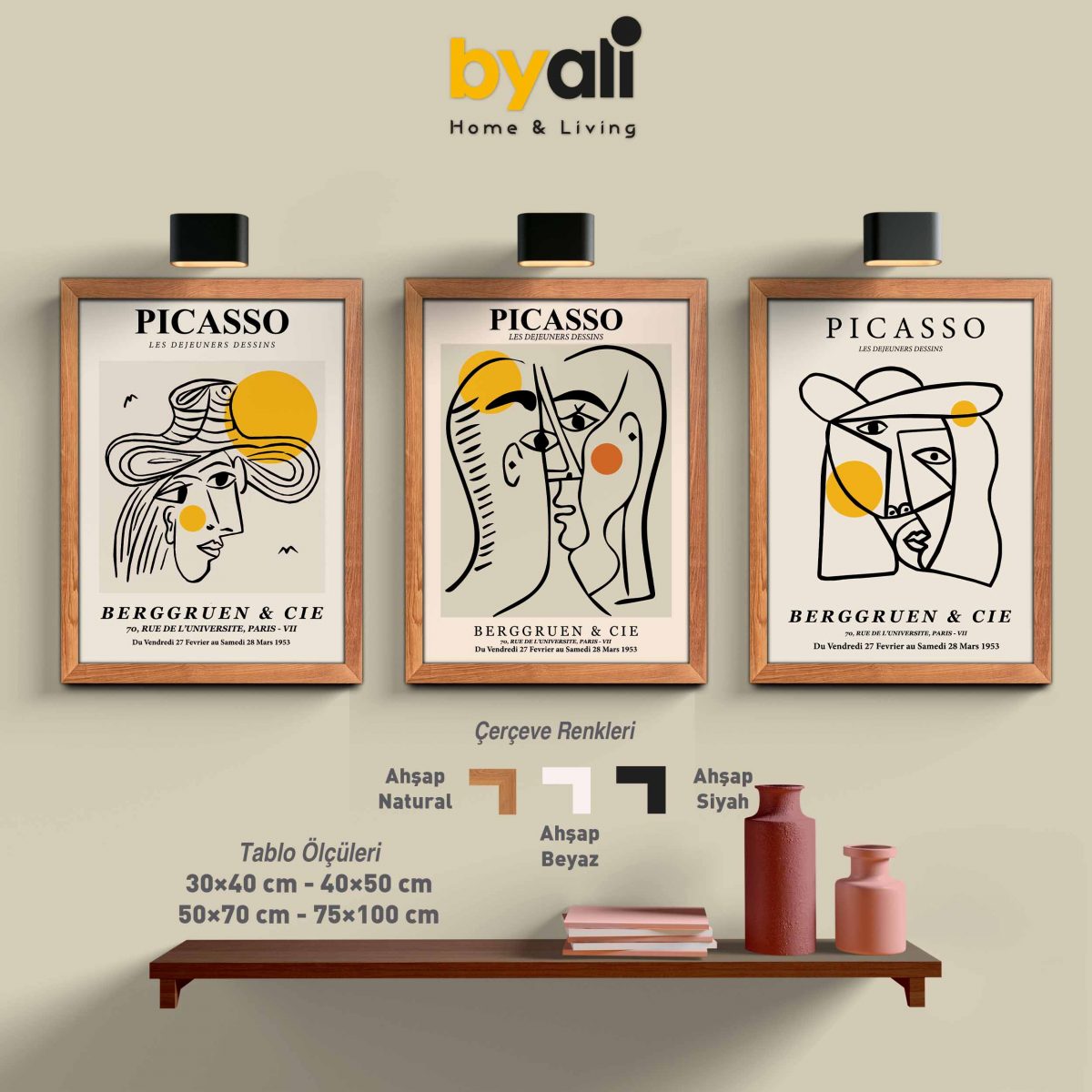 Ahşap Çerçeveli Picasso 3’lü Tablo Seti