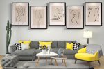 Ahşap Çerçeveli Line Art 5’li Tablo Seti