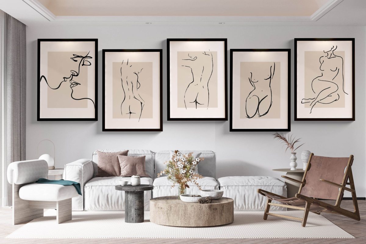 Ahşap Çerçeveli Line Art 5’li Tablo Seti