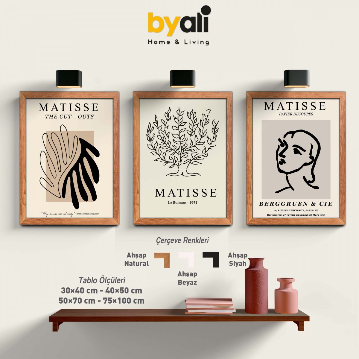 Ahşap Çerçeveli Matisse 3’lü Tablo Seti