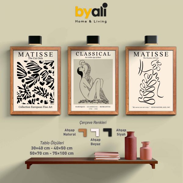 Ahşap Çerçeveli Matisse 3’lü Tablo Seti 3013