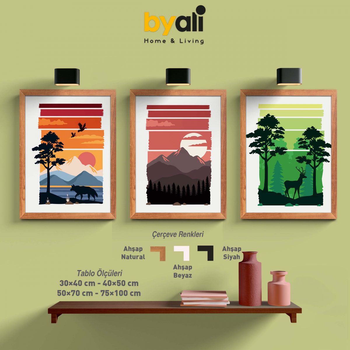 Ahşap Çerçeveli Landscape 3’lü Tablo Seti