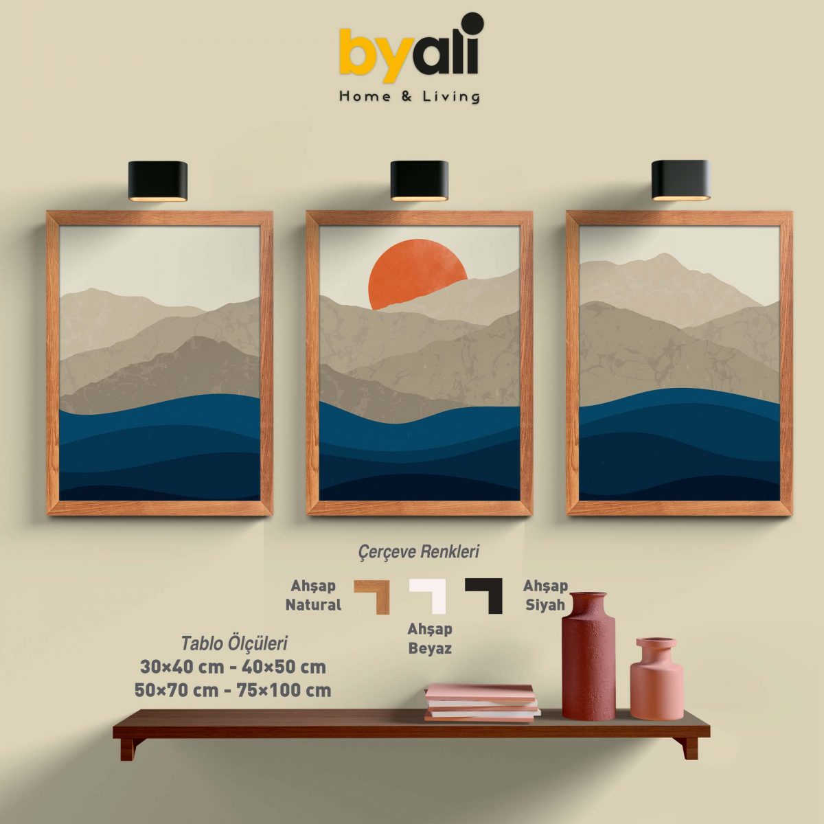 Ahşap Çerçeveli landscape 3’lü Tablo Seti