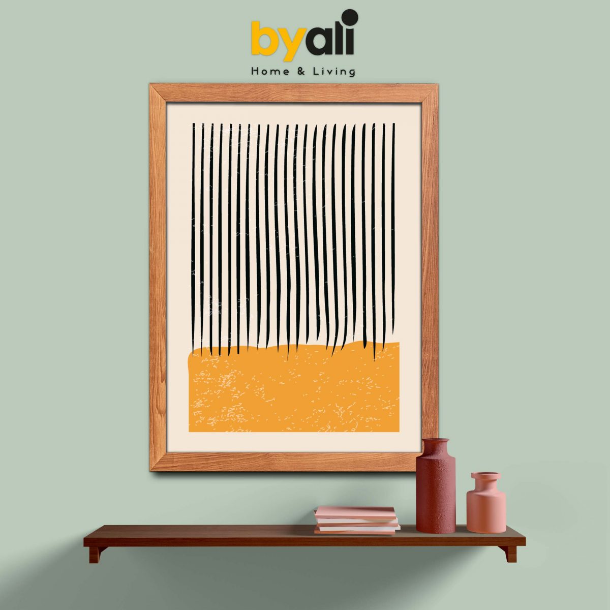 Ahşap Çerçeveli Mid-Century Modern 3'lü Tablo Seti