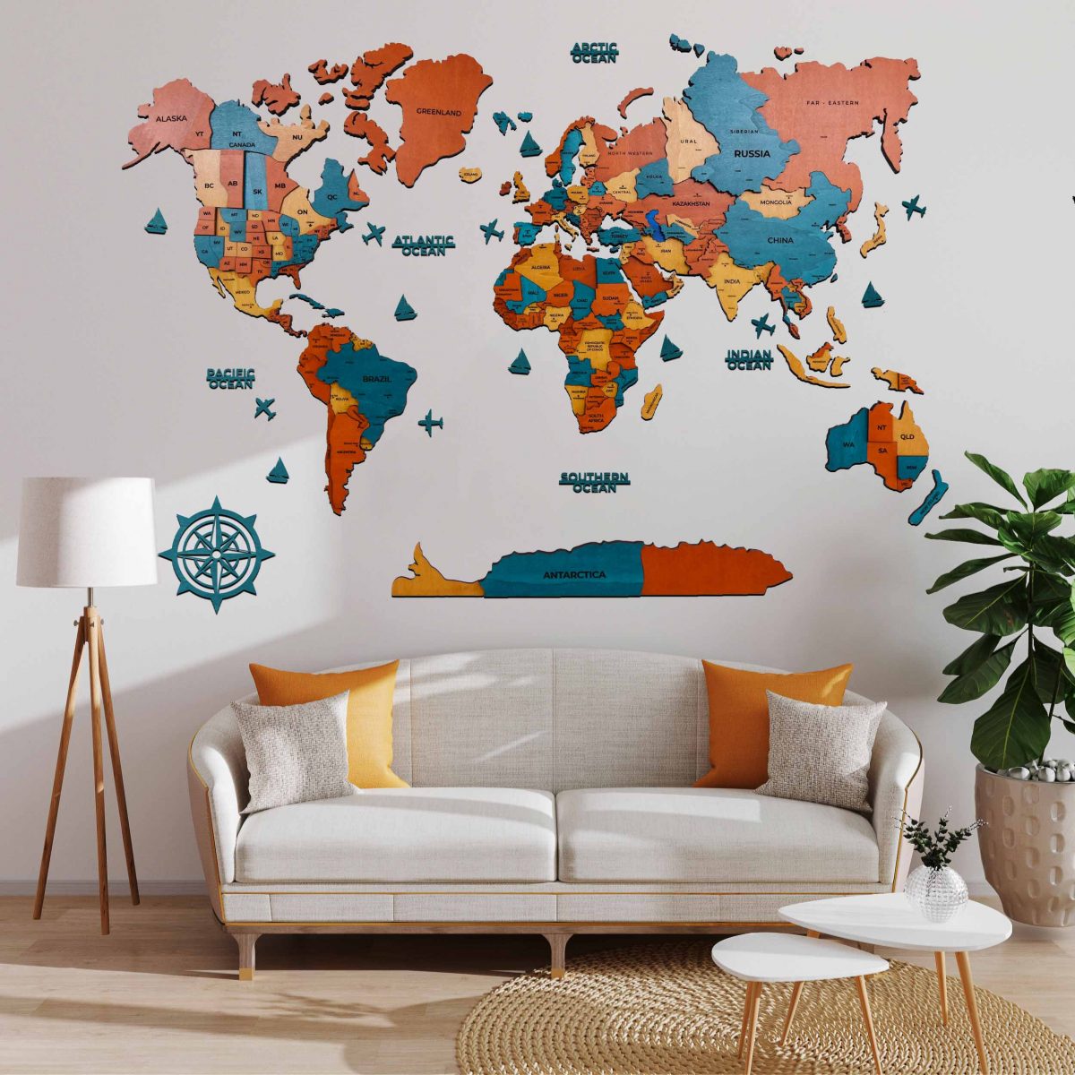 Kavak Ağacı Ahşap Egzotik Dünya Haritası 3 Katman