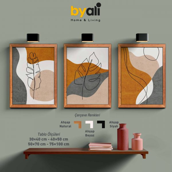 Ahşap Çerçeveli Boho 3’lü Tablo Seti 3086