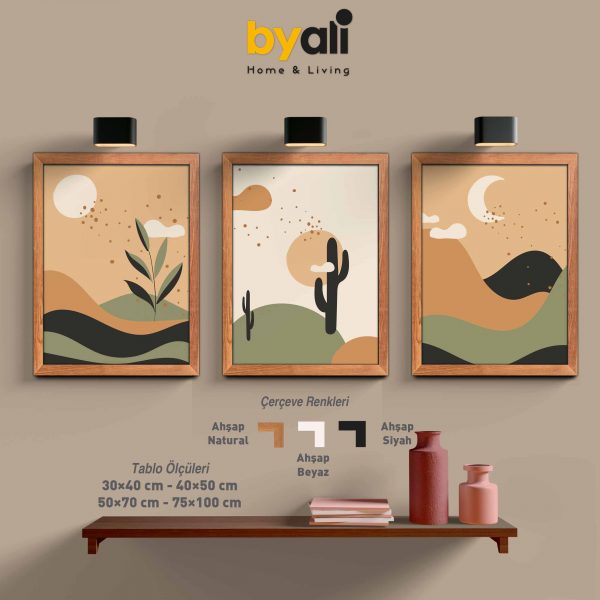 Ahşap Çerçeveli Boho 3’lü Tablo Seti 3093