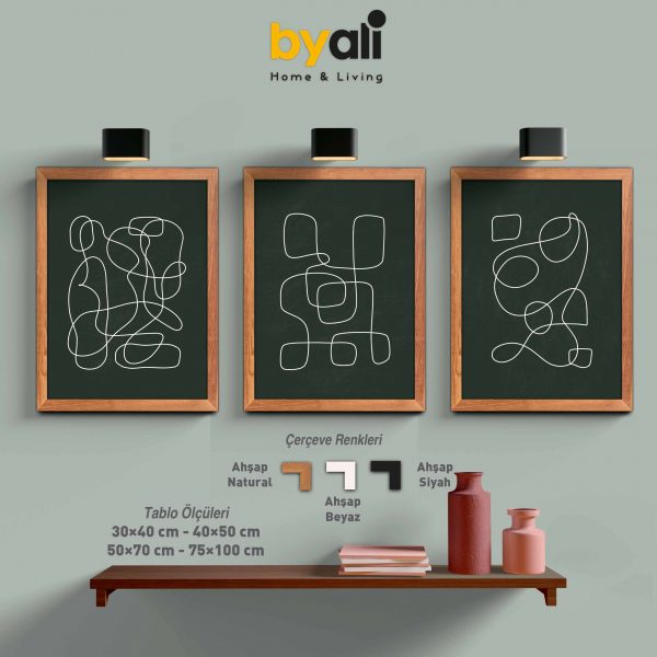 Ahşap Çerçeveli Geometric Minimalist 3’lü Tablo Seti 3100