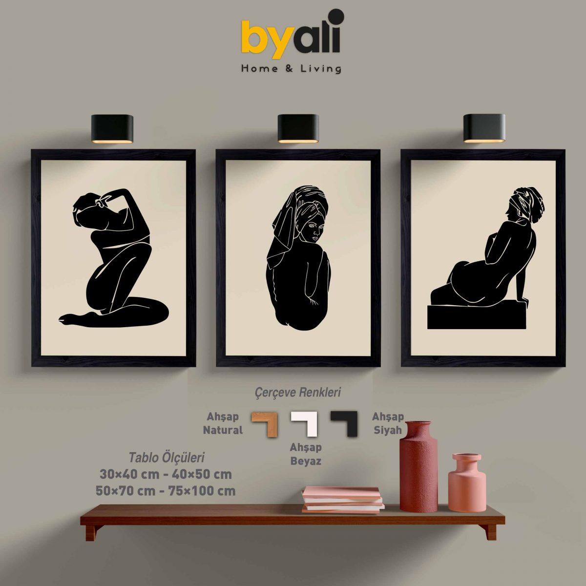 Ahşap Çerçeveli Black 3’lü Tablo Seti 3102