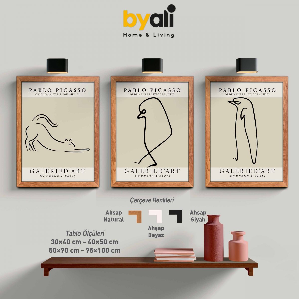 Ahşap Çerçeveli Picasso 3’lü Tablo Seti