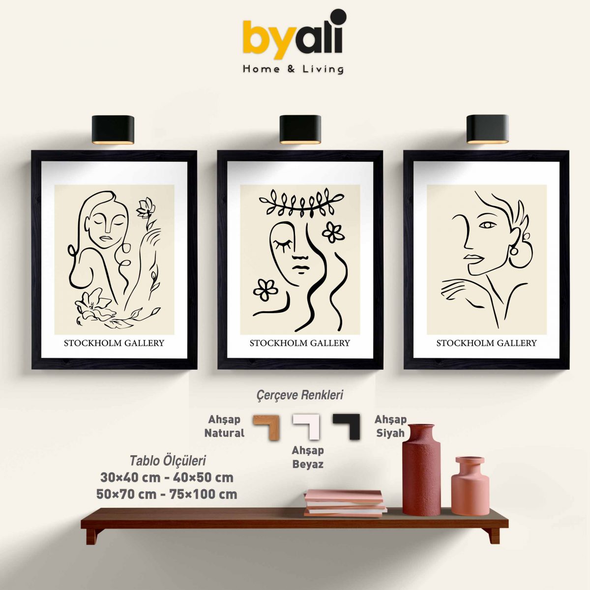 Ahşap Çerçeveli Stockhom Gallery 3’lü Tablo Seti