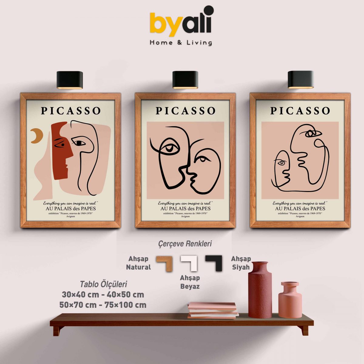 Ahşap Çerçeveli Picasso 3’lü Tablo Seti