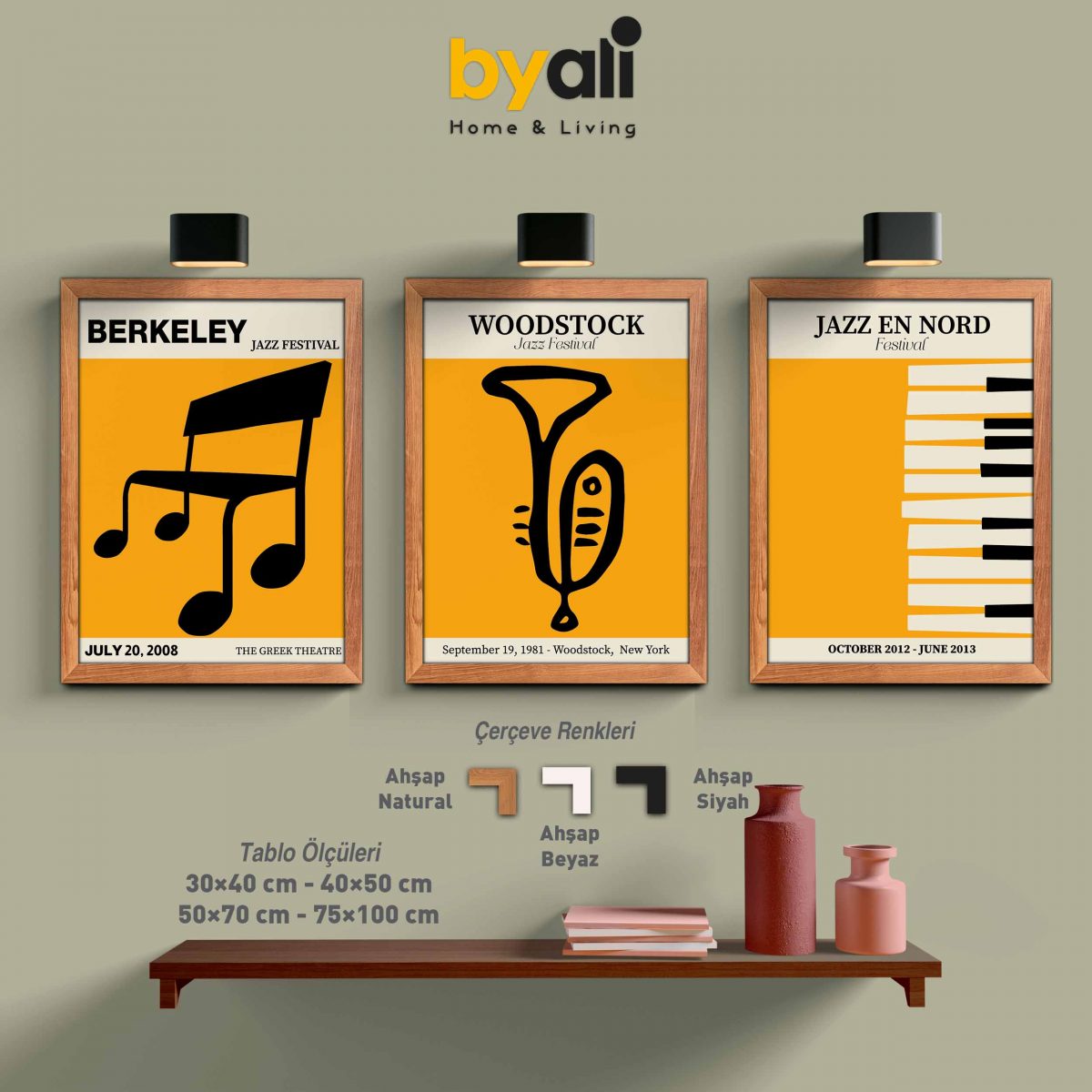 Ahşap Çerçeveli Jazz Festival 3’lü Tablo Seti Ahşap Çerçeveli Jazz Festival 3’lü Tablo Seti