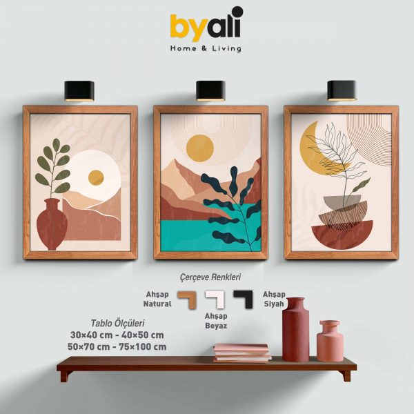 Ahşap Çerçeveli Boho 3’lü Tablo Seti
