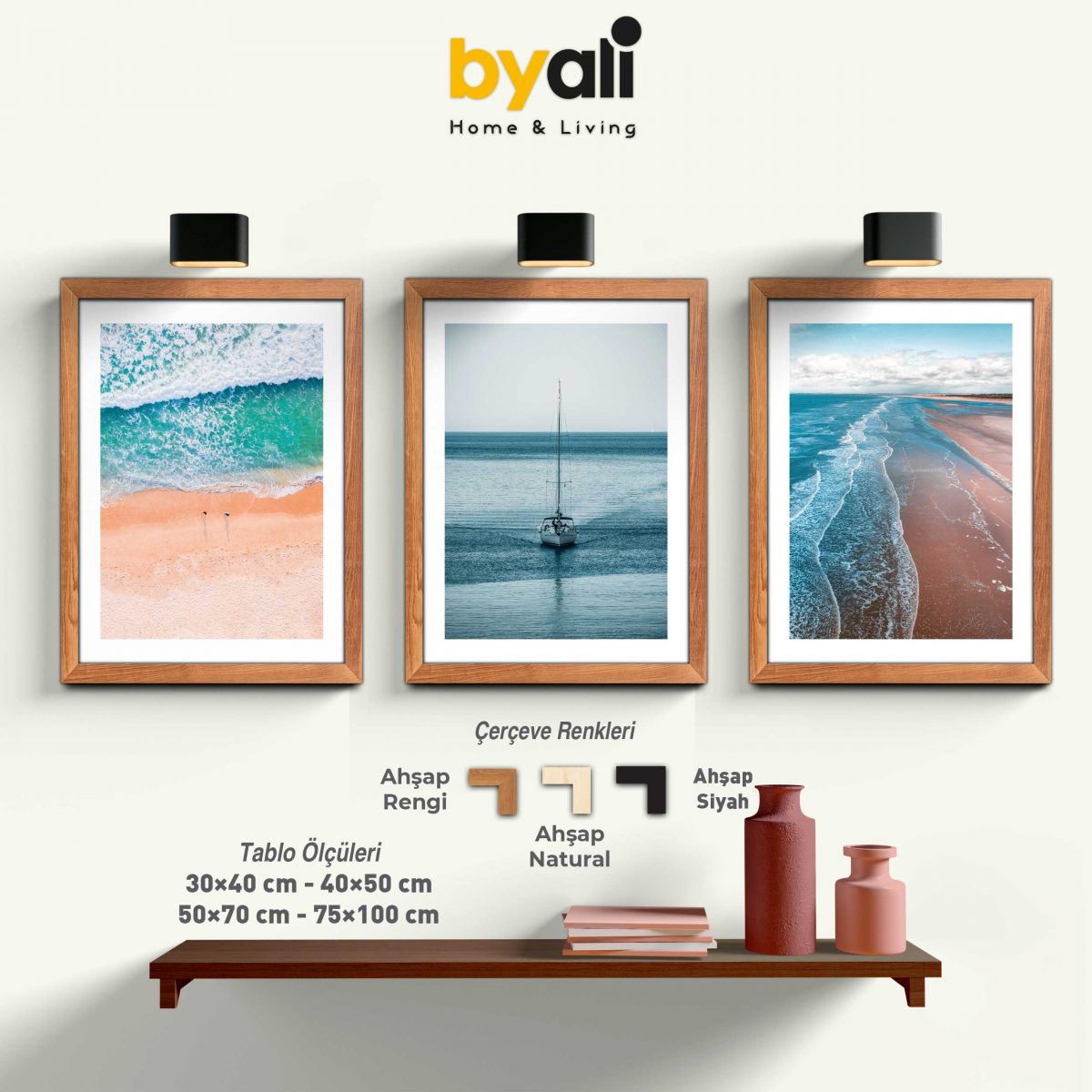 Ahşap Çerçeveli Sea 3’lü Tablo Seti F1010