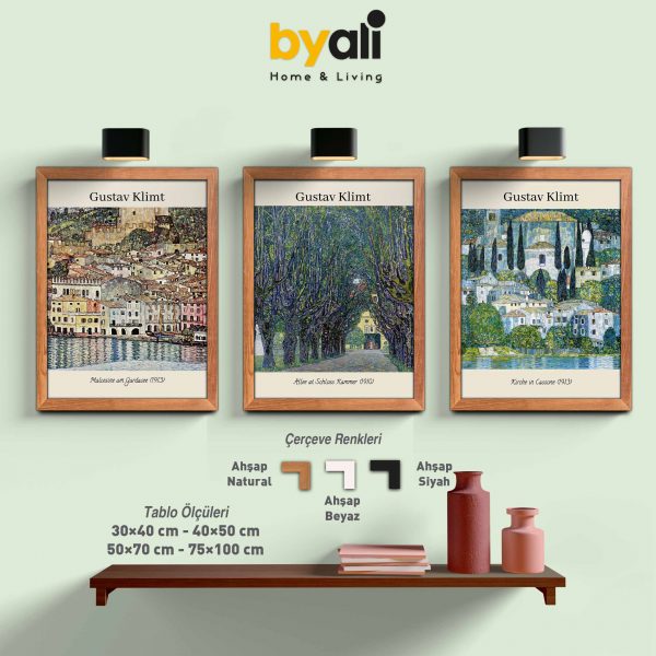 Gustav Klimt Ahşap Çerçeveli 3’lü Tablo Seti E3022