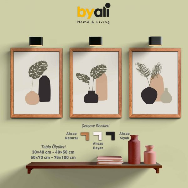 Tropical leaves Ahşap Çerçeveli 3’lü Tablo Seti 3149
