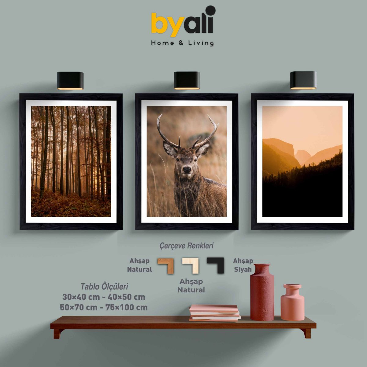 Ahşap Çerçeveli Natural World 3’lü Tablo Seti F1013