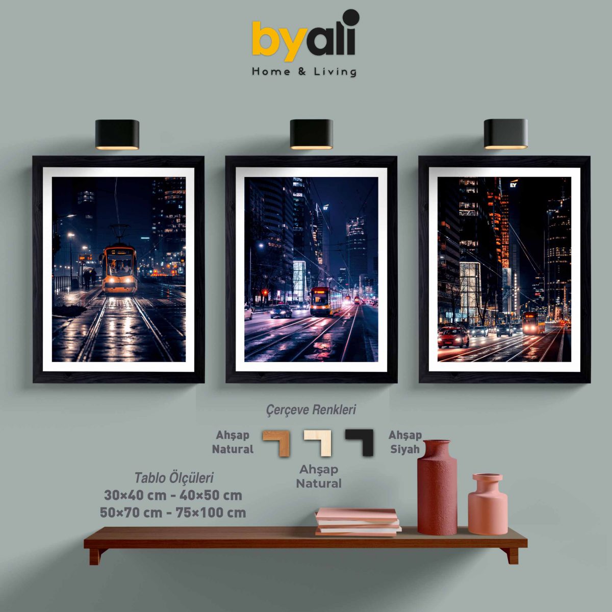 Ahşap Çerçeveli Metro 3’lü Tablo Seti