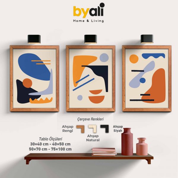 Minimalist Bohemian Ahşap Çerçeveli 3’lü Tablo Seti 3164