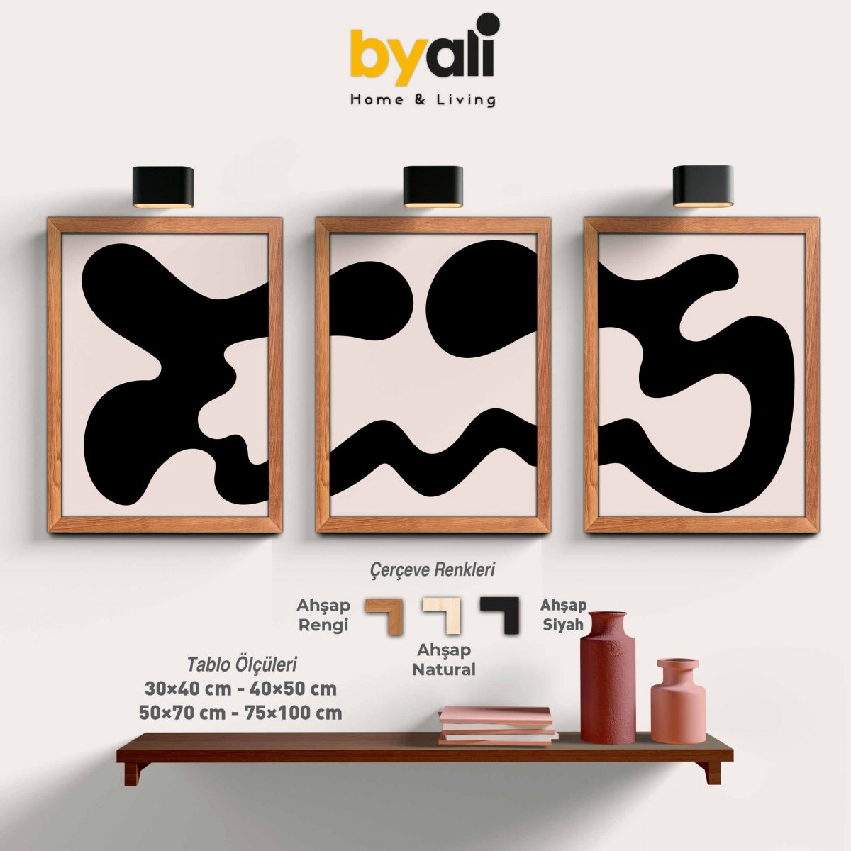 Minimalist Ahşap Çerçeveli 3’lü Tablo Seti 3165