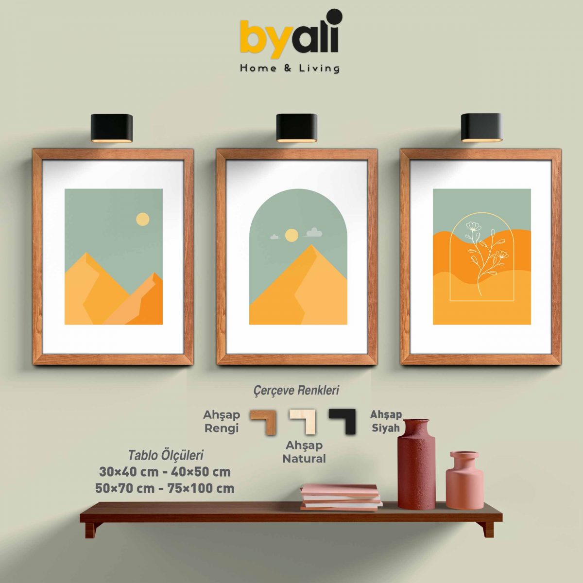 Minimalist Ahşap Çerçeveli 3’lü Tablo Seti 3171