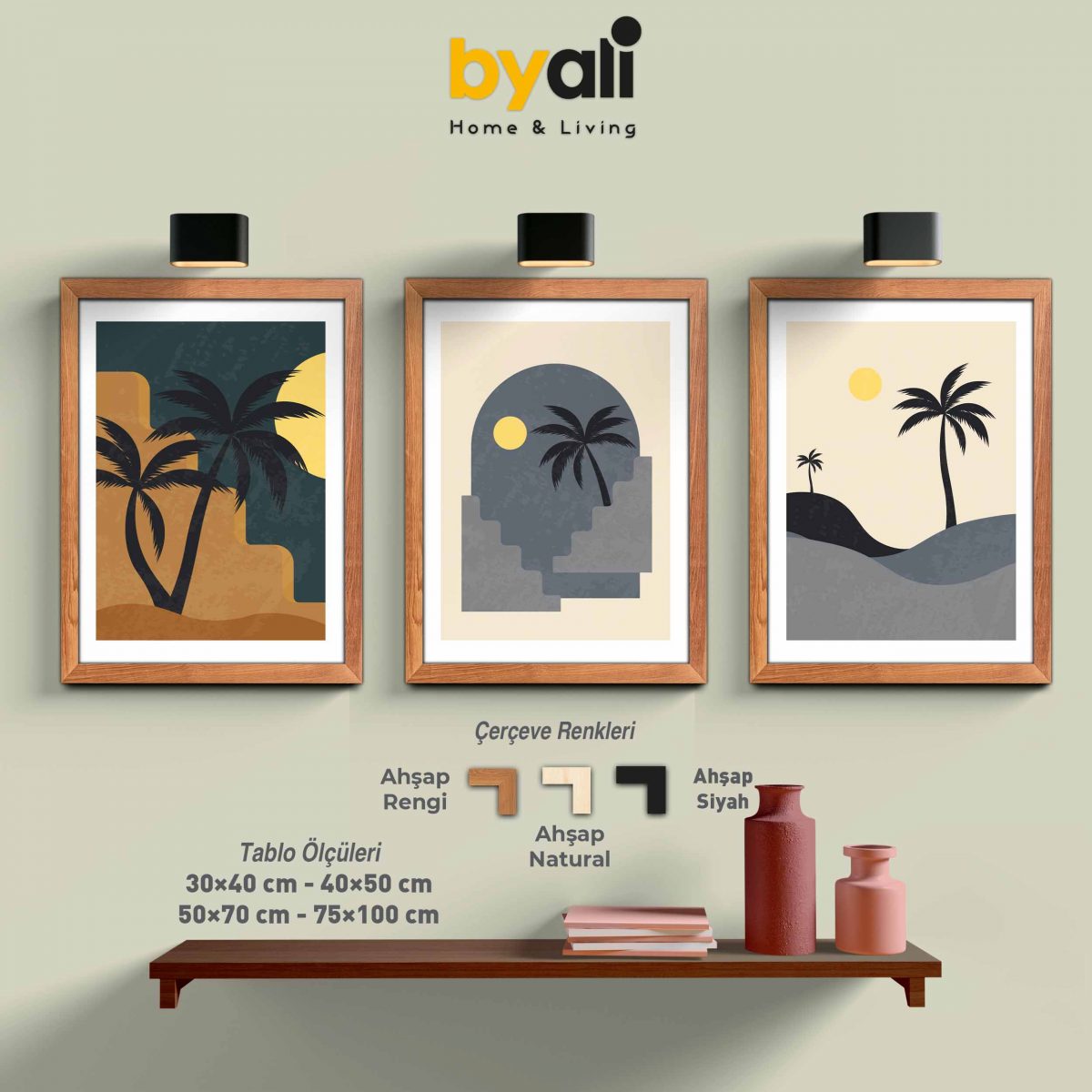 Bohemian Ahşap Çerçeveli 3’lü Tablo Seti