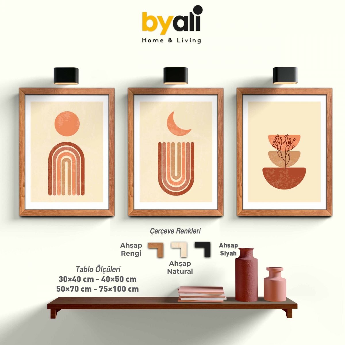 Bohemian Ahşap Çerçeveli 3’lü Tablo Seti