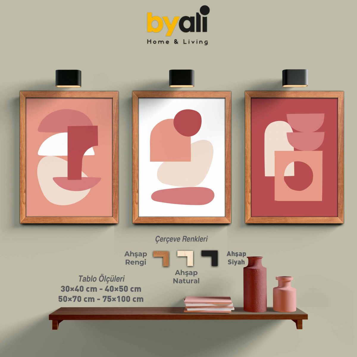 Bohemian Ahşap Çerçeveli 3’lü Tablo Seti